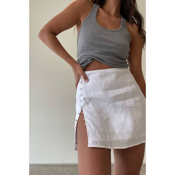 Button Linen Mini Skirt - Greige Goods