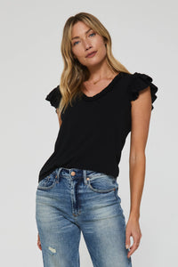 Everly Ruffle V-Neck Top - Greige Goods