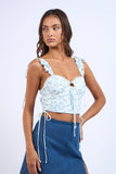 Floral Ruffle Tie Strap Corset Crop Top