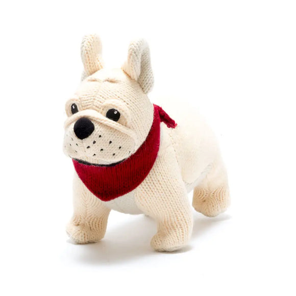 Knitted Bulldog Plush Toy - Greige Goods