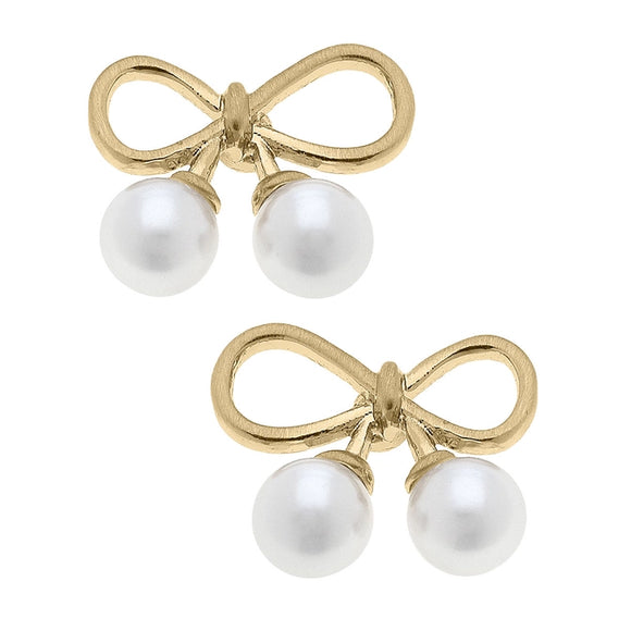 Tinsley Tiny Bow & Pearl Stud Earring - Greige Goods