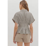 Stripe Front Pleat Top - Greige Goods