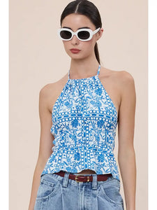 Floral Halter Tie Back Top - Greige Goods