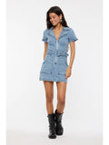Belted Denim Collared Mini