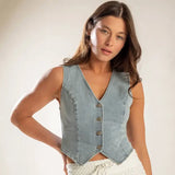 Denim Button Front Vest