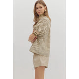 Stripe Puff Sleeve Top - Greige Goods