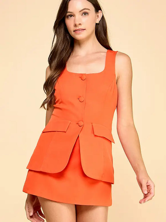 Crepe Round Neck Button Romper