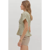 Stripe Front Pleat Top - Greige Goods