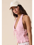 Halter V-Neck Open Back Top - Greige Goods