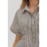 Stripe Front Pleat Top - Greige Goods