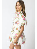 Olivia Floral Puff Sleeve Mini - Greige Goods
