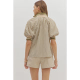 Stripe Puff Sleeve Top - Greige Goods