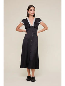 Satin Lace Trim Midi Dress