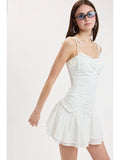 White Eyelet Ruffle Mini Dress - Greige Goods