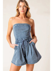Acid Washed Denim Romper - Greige Goods