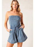Acid Washed Denim Romper - Greige Goods