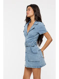 Belted Denim Collared Mini