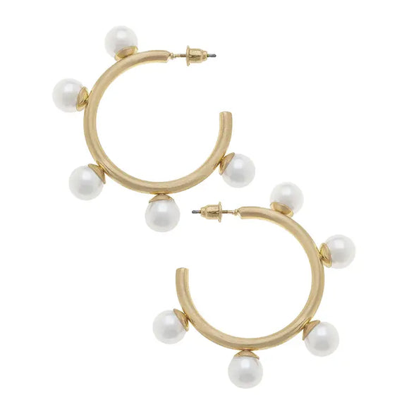 Allison Pearl Studded Hoop - Greige Goods