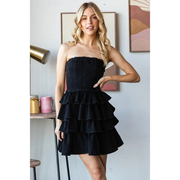 Tube Tiered Denim Mini Dress