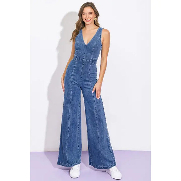 Tank Tie Back Denim Jumpsuit