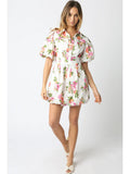 Olivia Floral Puff Sleeve Mini - Greige Goods