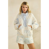 Textured Printed Quarter Zip Sweatshirt - Greige Goods