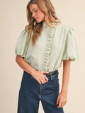 Striped Ruffled Blouse - Greige Goods