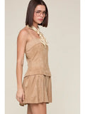 Suede Pleated Mini Dress