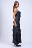 Satin Ruffle Trim Maxi