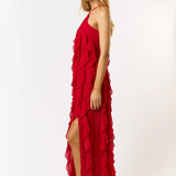 Halter Ruffle Maxi Dress