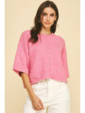 Button Down Short Sleeve Sweater - Greige Goods