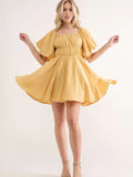 Puff Sleeve Mini Dress - Greige Goods