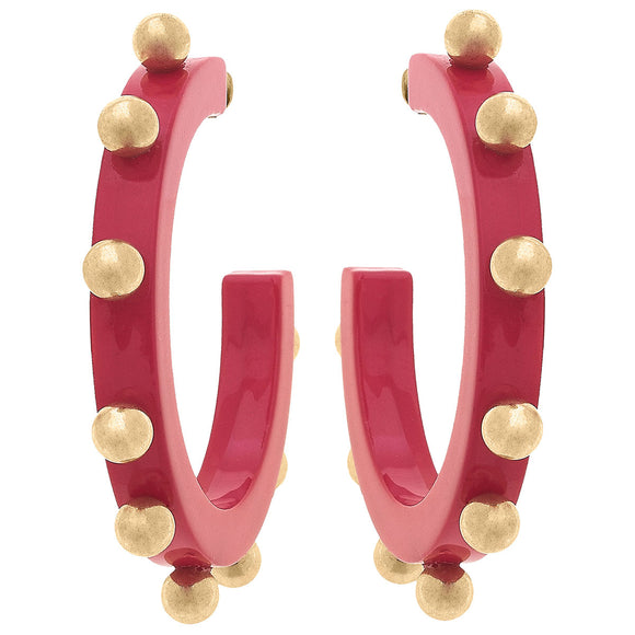 Studded Hoop Earrings - Fuchsia - Greige Goods