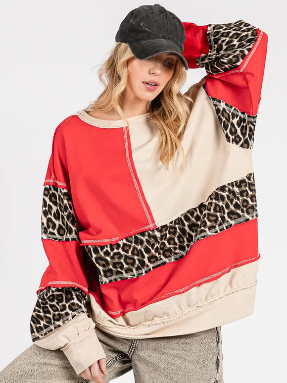 Leopard Patchwork Oversized Sweatshirt