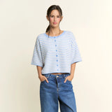 Striped Short Sleeve Knit Cardigan - Greige Goods