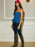 Denim Strapless Peplum Top - Greige Goods
