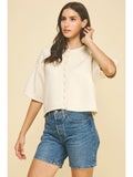 Button Down Short Sleeve Sweater - Greige Goods