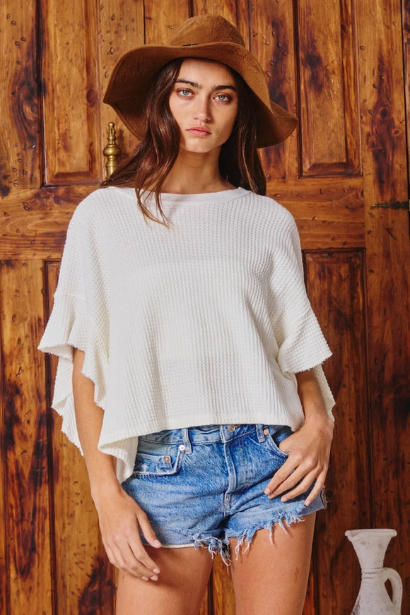 Ruffled Waffle Cropped Top - Greige Goods