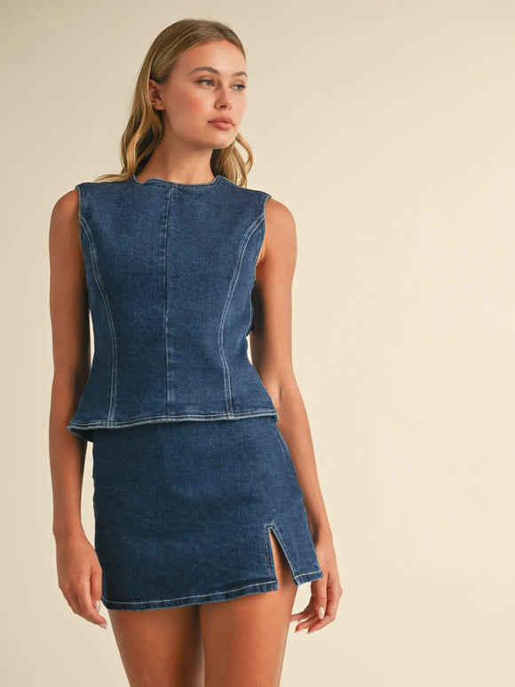 Denim Open Back Top & Skirt