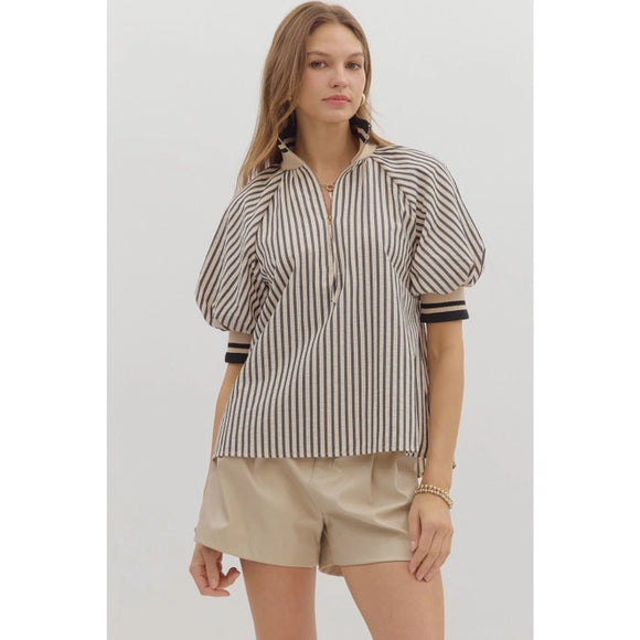 Stripe Puff Sleeve Top