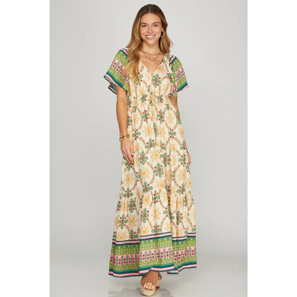 Woven Print Tiered Maxi Dress