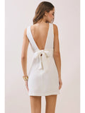 Self Tie Bow Mini  Dress - Greige Goods