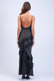 Satin Ruffle Trim Maxi