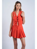 Front Tie Top & Pleated Mini Skirt Set - Greige Goods