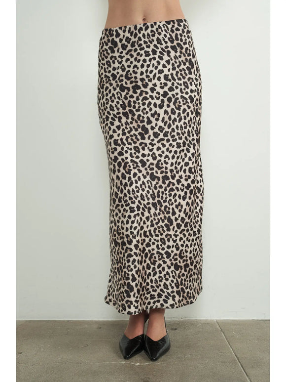 Leopard Satin Midi Skirt