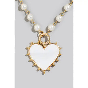 White Heart Pearl Beaded Necklace