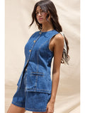 Denim Shorts & Vest Set - Greige Goods