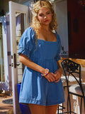Denim Puff Sleeve Romper - Greige Goods
