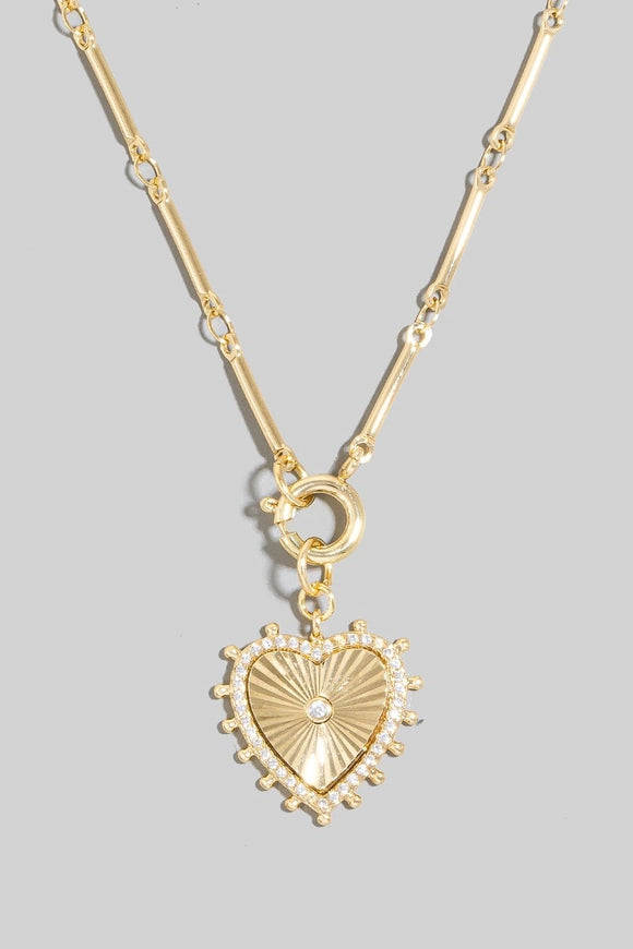 Halo Set Heart Pendant Bar Chain Necklace