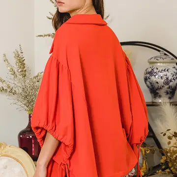 Drawstring Tie Sleeves Top
